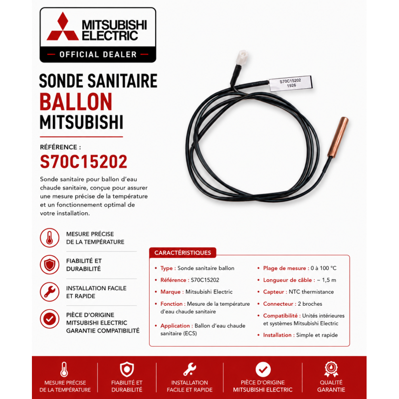 SONDE SANITAIRE BALLON MITSUBISHI Réf: S70C15202