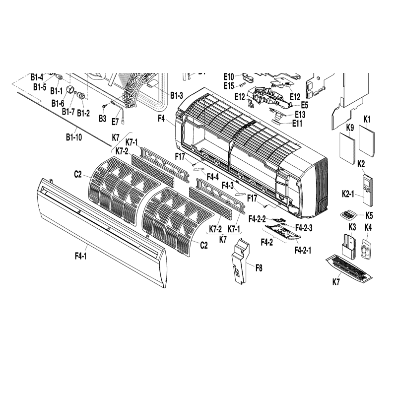 façade pièces détachées daikin FTXS20J2V1B FTXS25J2V1B FTXS35J2V1B FTXS42J2V1B FTXS50J2V1B